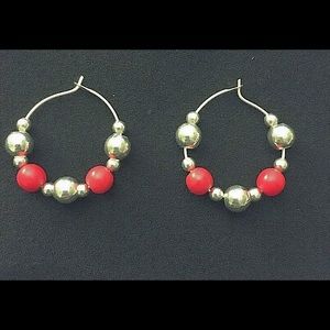 handmade red & silver hoops